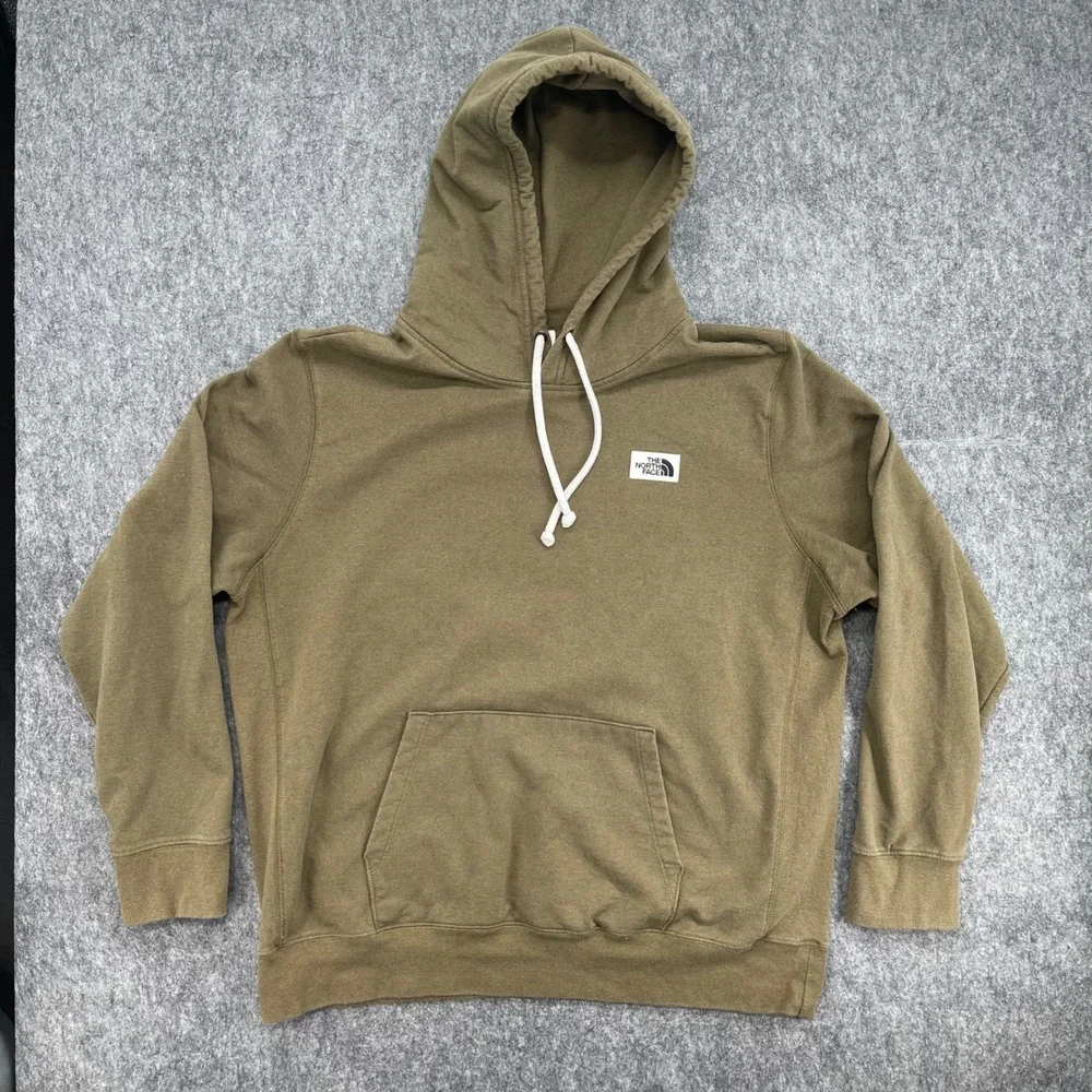 The North Face Hoodie Mens XL Pullover Olive Green Patch Logo Sweatshirt